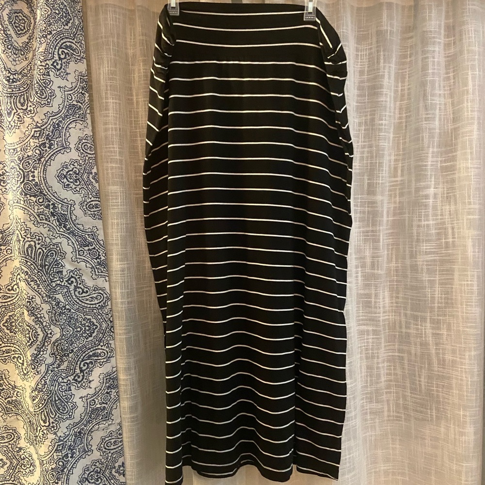 Black and white striped maxi skirt.